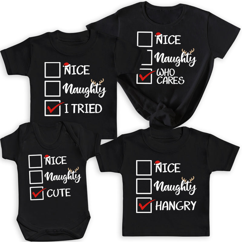 PERSONALISED Nice, Naughty Or... - Family Matching Christmas Tops - Adult, Kids & Baby - (Sold Separately)