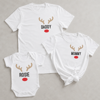PERSONALISED Reindeer Names Pocket - Family Matching Christmas Tops - Adult, Kids & Baby - (Sold Separately)