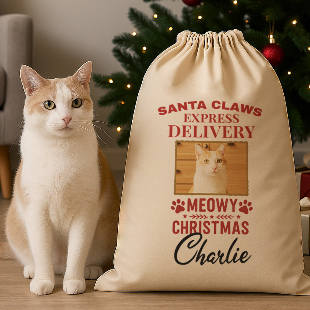 PERSONALISED Meowy Christmas Express Delivery - Christmas Cat Santa Sack
