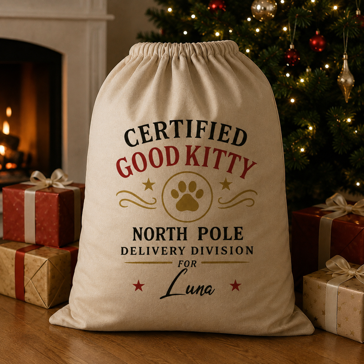 Personalisiertes Katzenfoto &amp; Name Weihnachtsgeschenke von Santa Paws - Weihnachtsmannsack