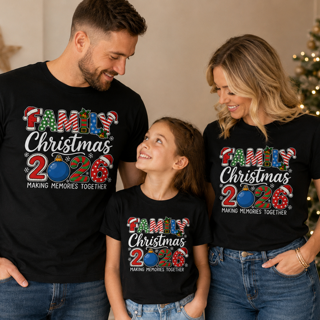 Family Christmas, Making Memories Together - Family Christmas Matching Tops - Adult, Kids & Baby - (Sold Separately)