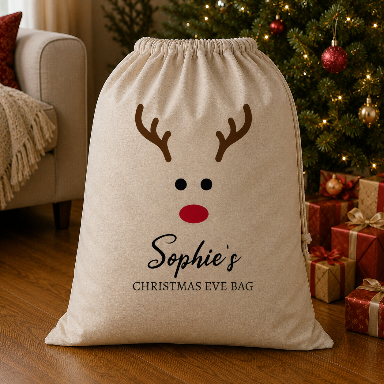 Personalised Reindeer Name Chrsitmas Eve Bag - Christmas Eve Sack