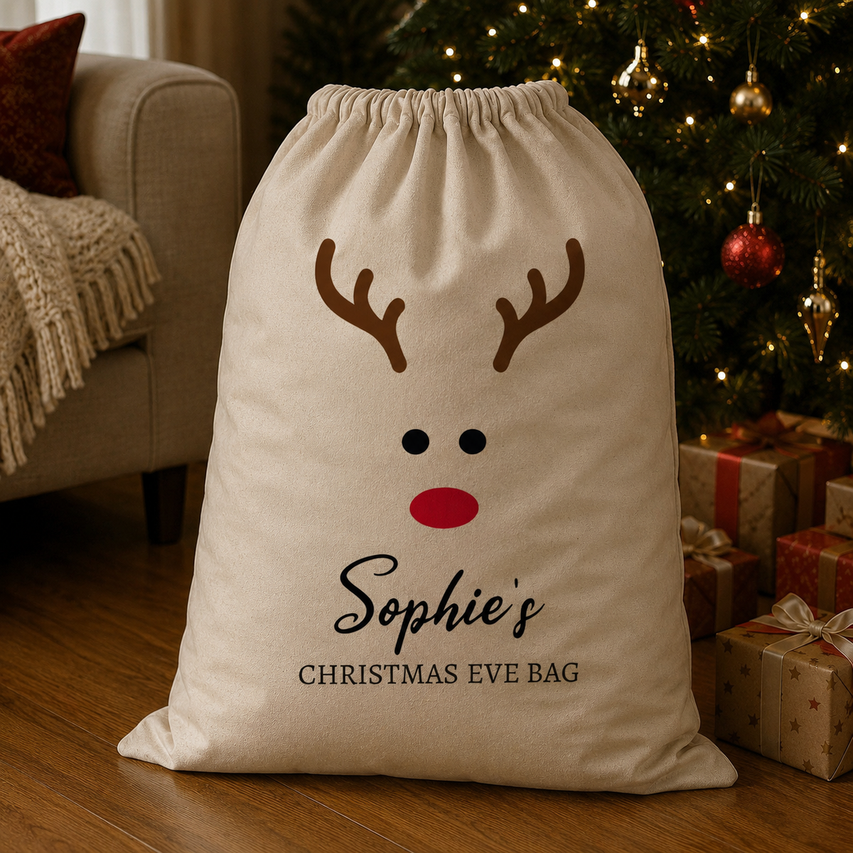 Personalised Reindeer Name Chrsitmas Eve Bag - Christmas Eve Sack