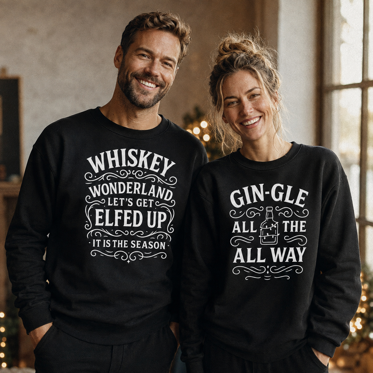 Whisley Wonderland & Gingle All The Way White Design - Christmas Matching - Christmas Sweaters - (Sold Separately)