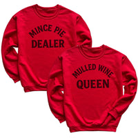 Minch Pie Dealer & Mulled Wine Queen - Christmas Matching - Christmas Sweaters - (Sold Separately)