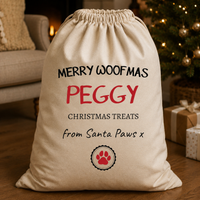 PERSONALISED Name Merry Woofmas Christmas Treats Santa Sack - Christmas Santa Sack