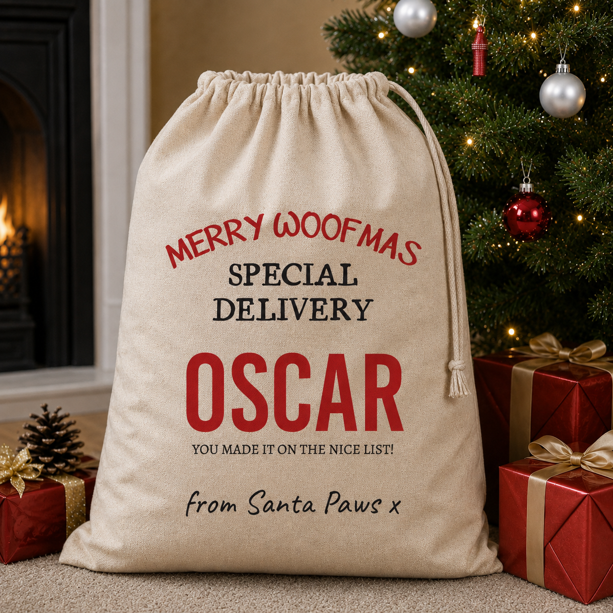 Personalisierter Name Merry Woofmas Schöne Liste Weihnachtsmannsack - Weihnachtsmannsack
