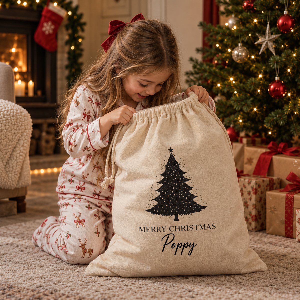 Personalised Name Merry Christmas & Tree - Christmas Santa Gift