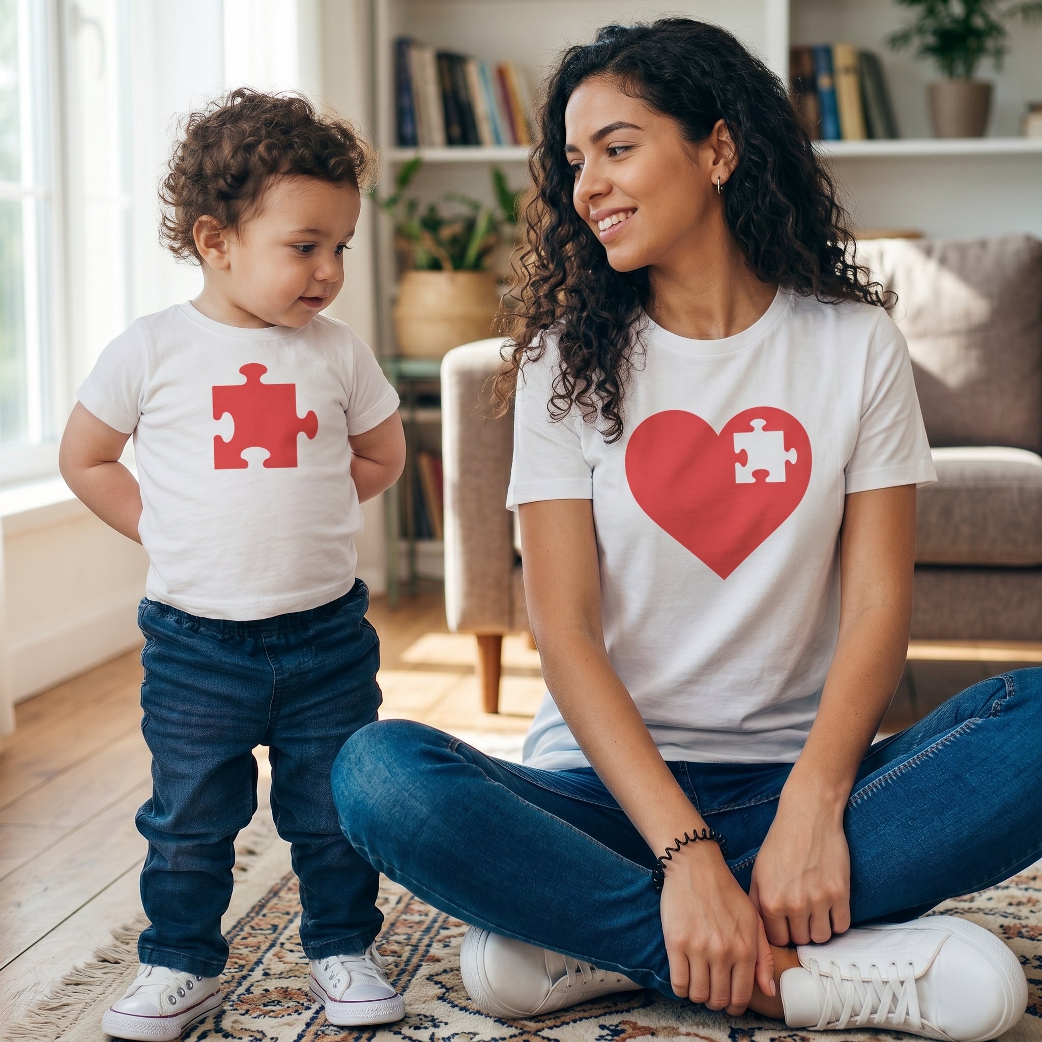 Heart And Puzzle Piece - Baby T-Shirt & Bodysuit / Mum T-Shirt - (Sold Separately)