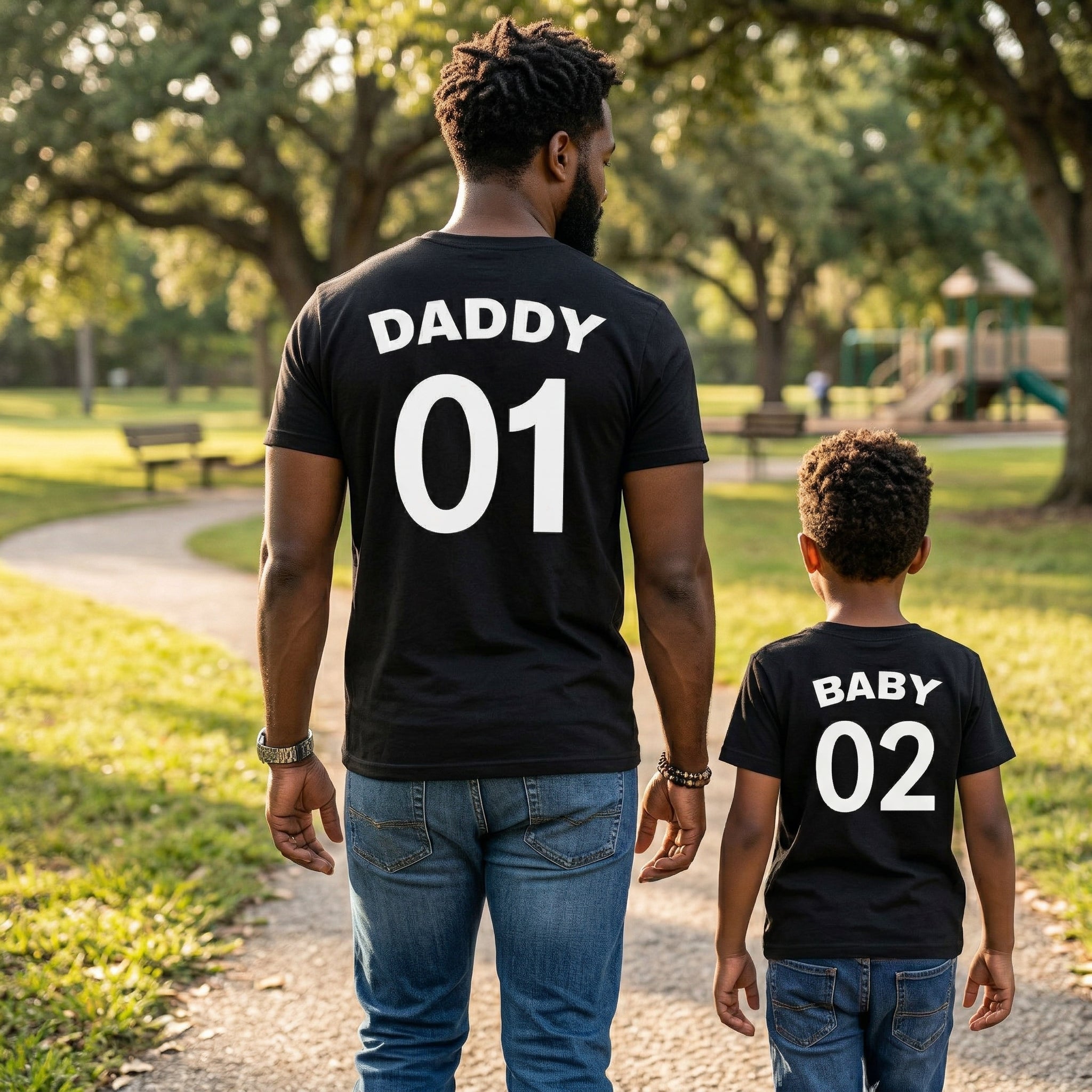 Daddy 01 Baby 02 - Matching Set - Baby Bodysuit & Dad T-Shirt - (Sold Separately)