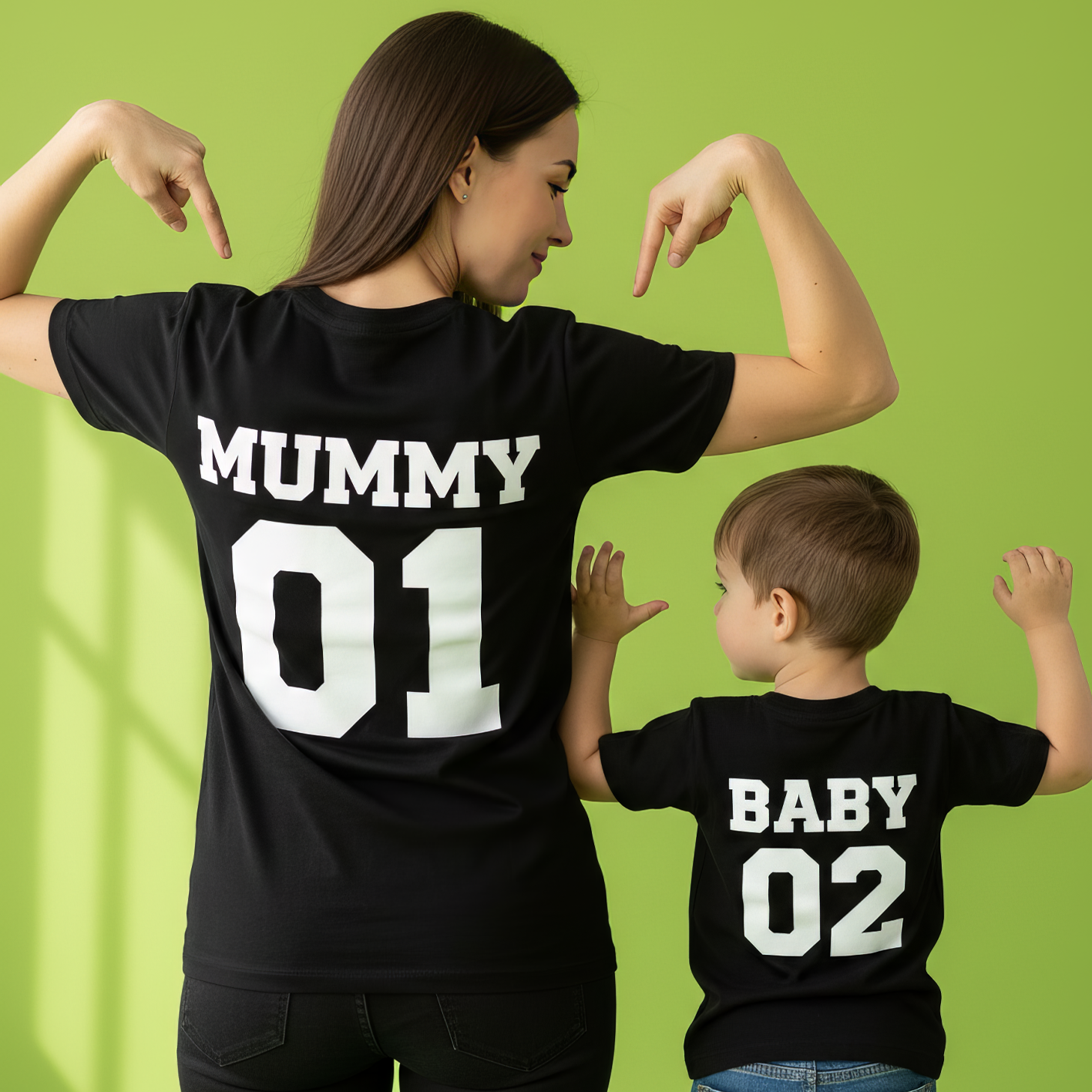 Mummy 01 Baby 02 - Baby T-Shirt & Bodysuit / Mum T-Shirt Matching Set - (Sold Separately)