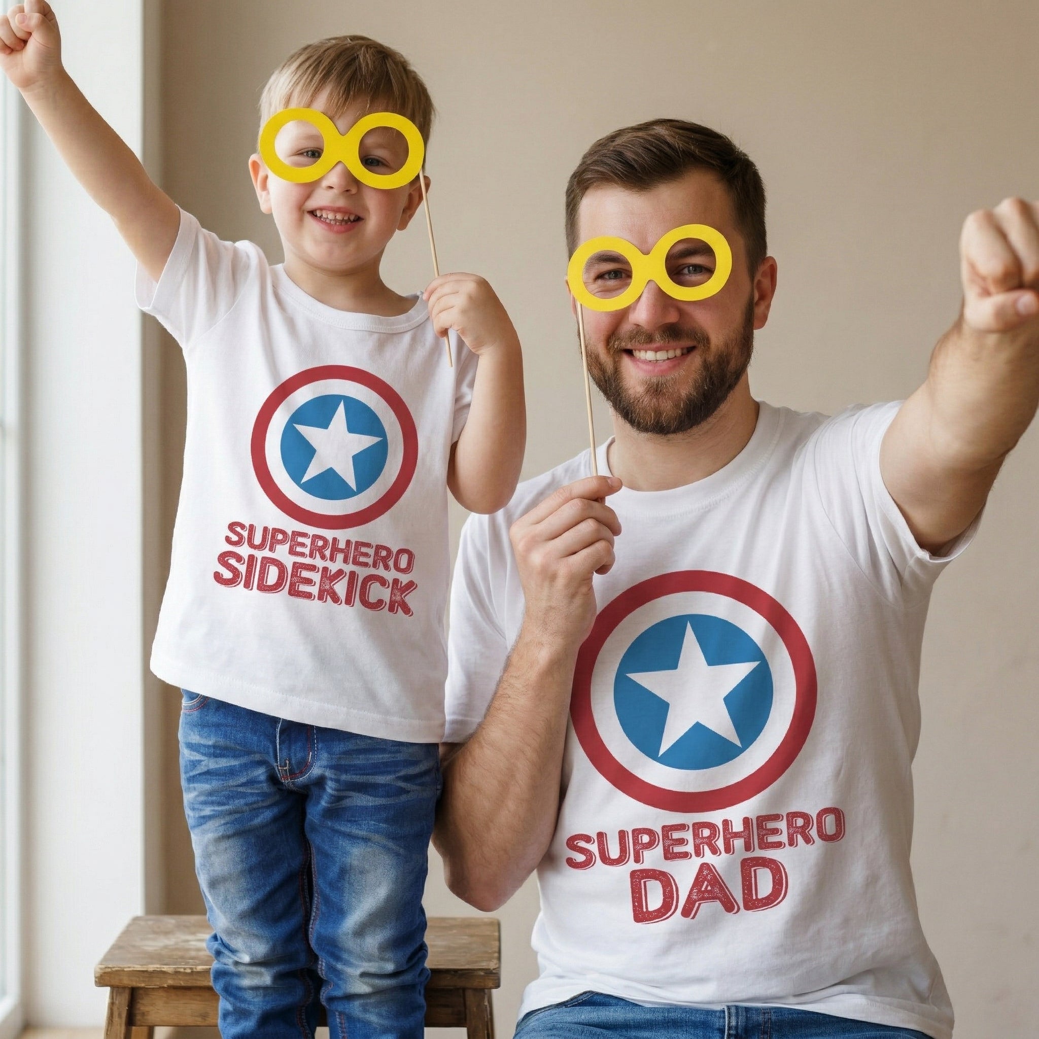 Superhelden-Sidekick – Baby-Geschenkset mit Baby-/Kinder-T-Shirt und Vater-T-Shirt – (separat erhältlich)