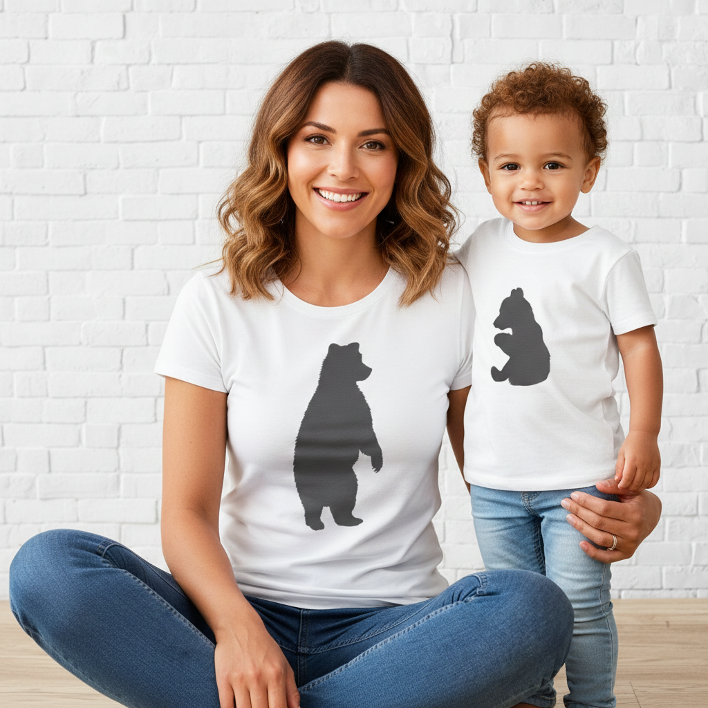 Baby Bear & Mama Bear Silhouette - Baby T-Shirt & Bodysuit / Mum T-Shirt - (Sold Separately)