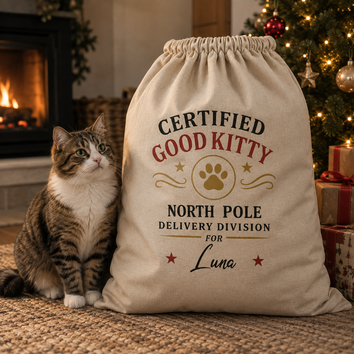 Personalisiertes Katzenfoto &amp; Name Weihnachtsgeschenke von Santa Paws - Weihnachtsmannsack