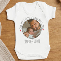 PERSONALISED Our First Father's Day Together, Circular Photo & Text - Baby Bodysuit