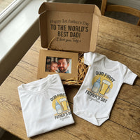PERSONALISED Gift Box Happy 1st Father's Day Wooden Photo Frame with Dad & Baby Matching Set