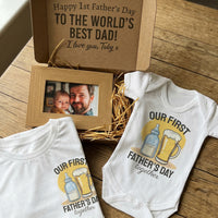 PERSONALISED Gift Box Happy 1st Father's Day Wooden Photo Frame with Dad & Baby Matching Set