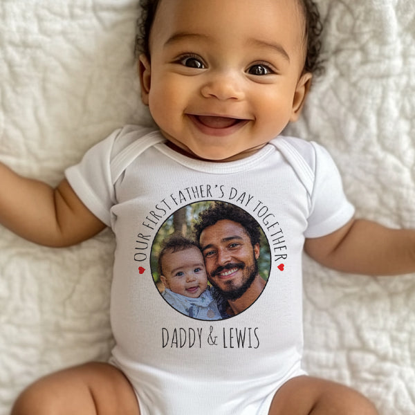 PERSONALISED Our First Father's Day Together, Circular Photo & Text - Baby Bodysuit