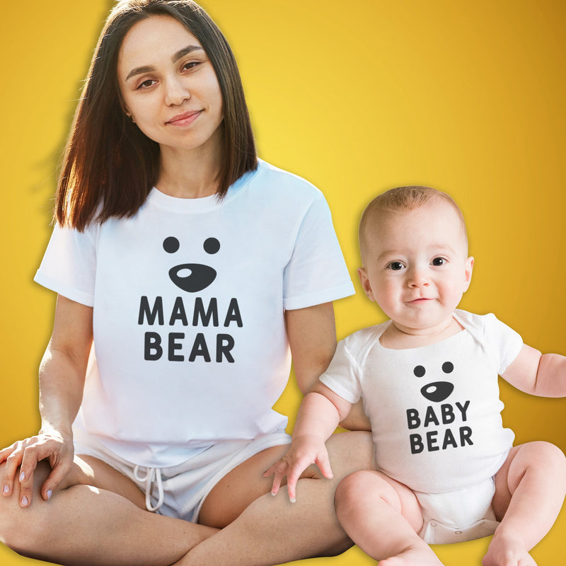 Mama Bear & Baby Bear Face - Baby T-Shirt & Bodysuit / Mum T-Shirt - (Sold Separately)