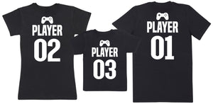 Player One, Player Two & Player Three - Kids, Mum & Dad T-Shirt (4769801437233)