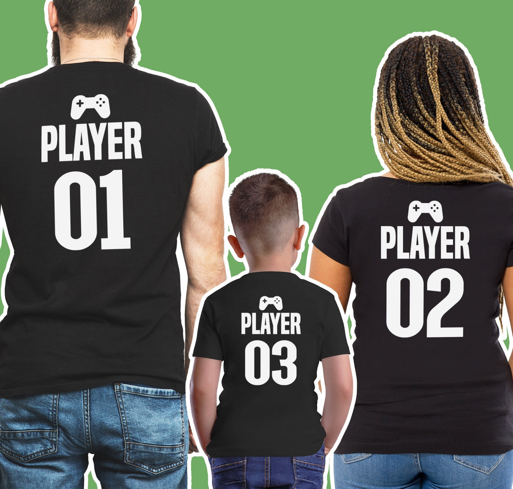 Player One, Player Two & Player Three - Whole Family Matching - Family Matching Tops - (Sold Separately)