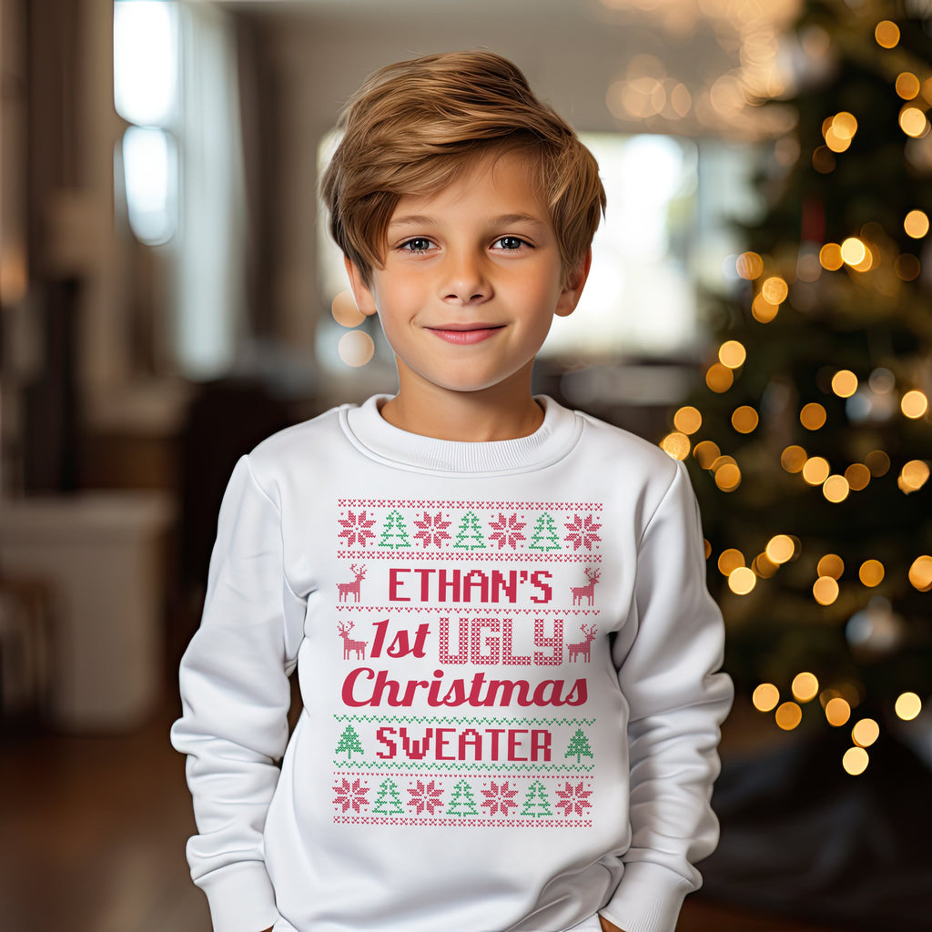 PERSONALISED Name 1st UGLY Christmas Sweater - Kids Sweater - (Sold Separately)
