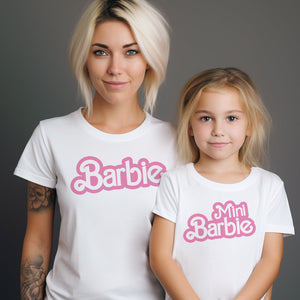 Barbie & Mini Barbie - Baby T-Shirt & Bodysuit / Mum T-Shirt - (Sold Separately)