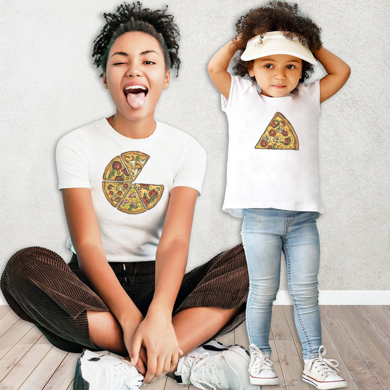 Pizza & Pizza Slice - Baby T-Shirt & Bodysuit / Mum T-Shirt Matching Set - (Sold Separately)