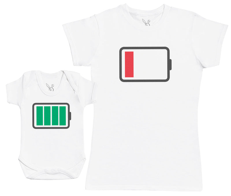 Low Battery - Baby T-Shirt & Bodysuit / Mum T-Shirt - (Sold Separately)