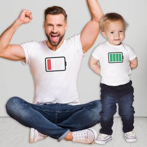 Low And Full Battery - Dad / Mum T-Shirt & Baby Bodysuit - (Sold Separately)