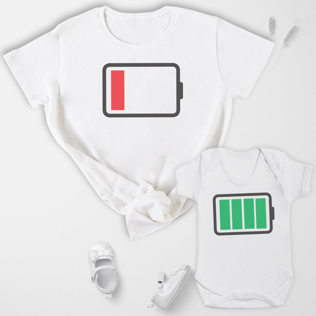 Full And Low Battery - Baby T-Shirt & Bodysuit / Mum T-Shirt - (Sold Separately)