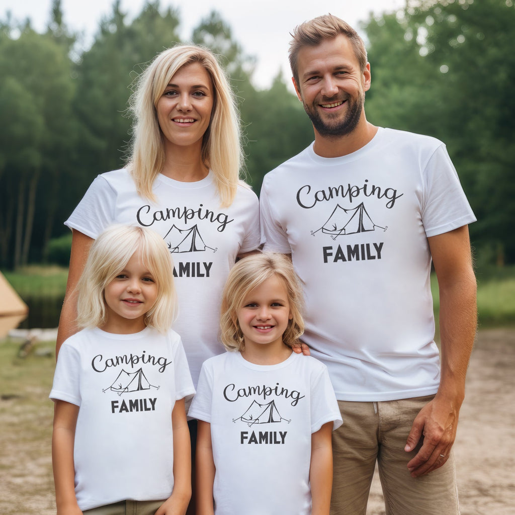 Camping Family - Matching Family Holiday Set - Baby Bodysuit & Kids T-Shirt, Mum & Dad T-Shirt - (Sold Separately)