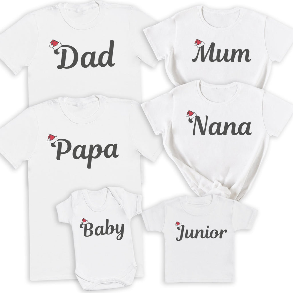 Full Family Names with Santa Hat - Family Matching Christmas Tops - Adult, Kids & Baby - (Sold Separately)