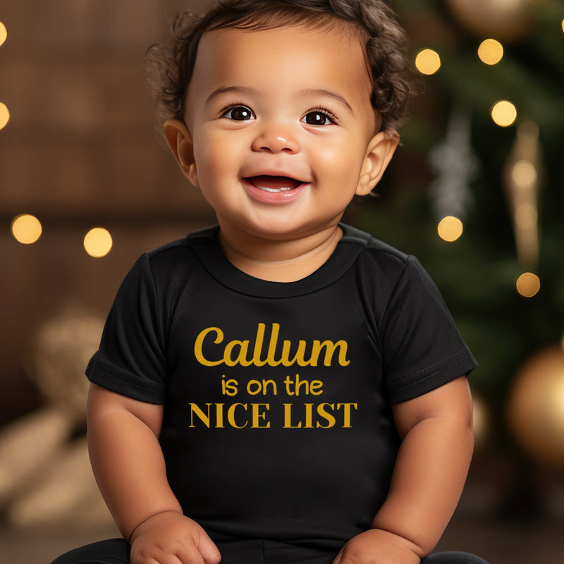 PERSONALISED Is on the NICE LIST Gold - Baby Bodysuit & Baby T-Shirt