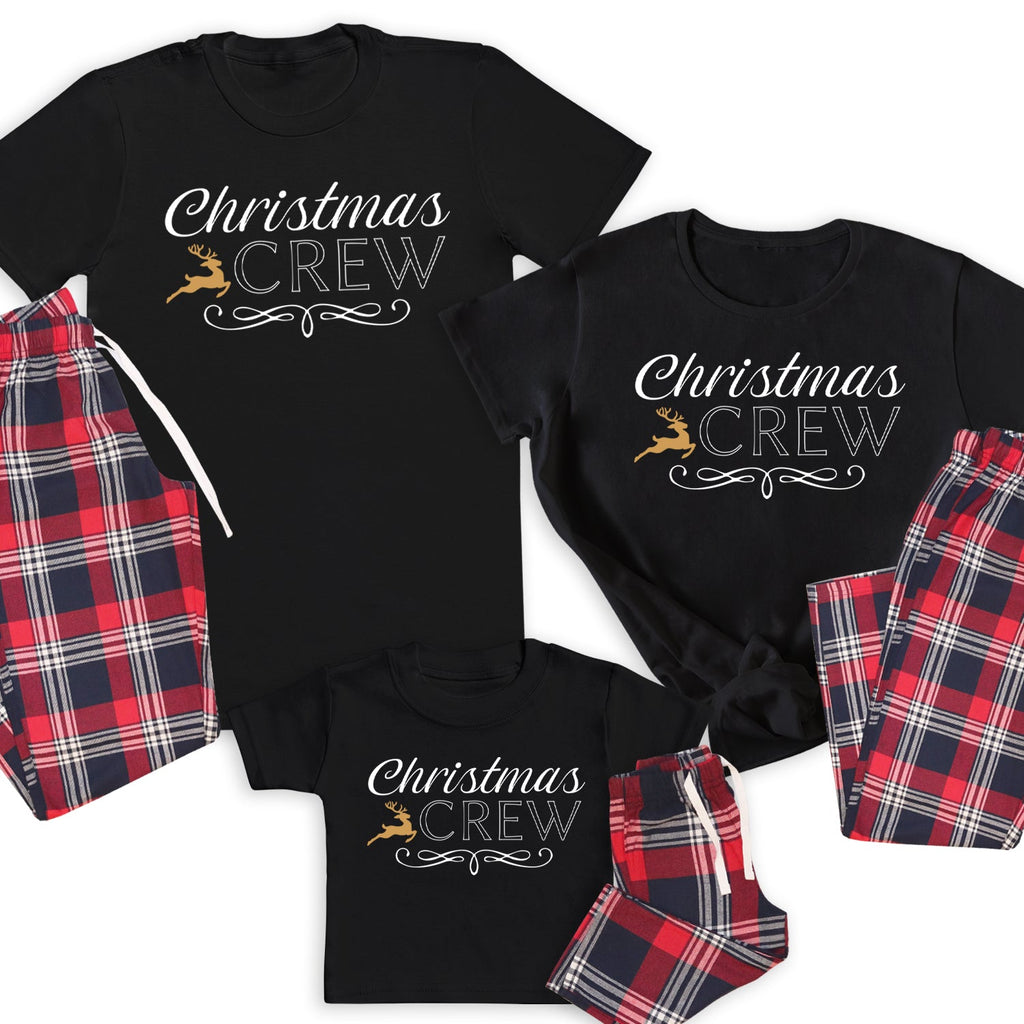 Christmas Crew - Family Matching Christmas Pyjamas - Top & Tartan PJ Bottoms - (Sold Separately)