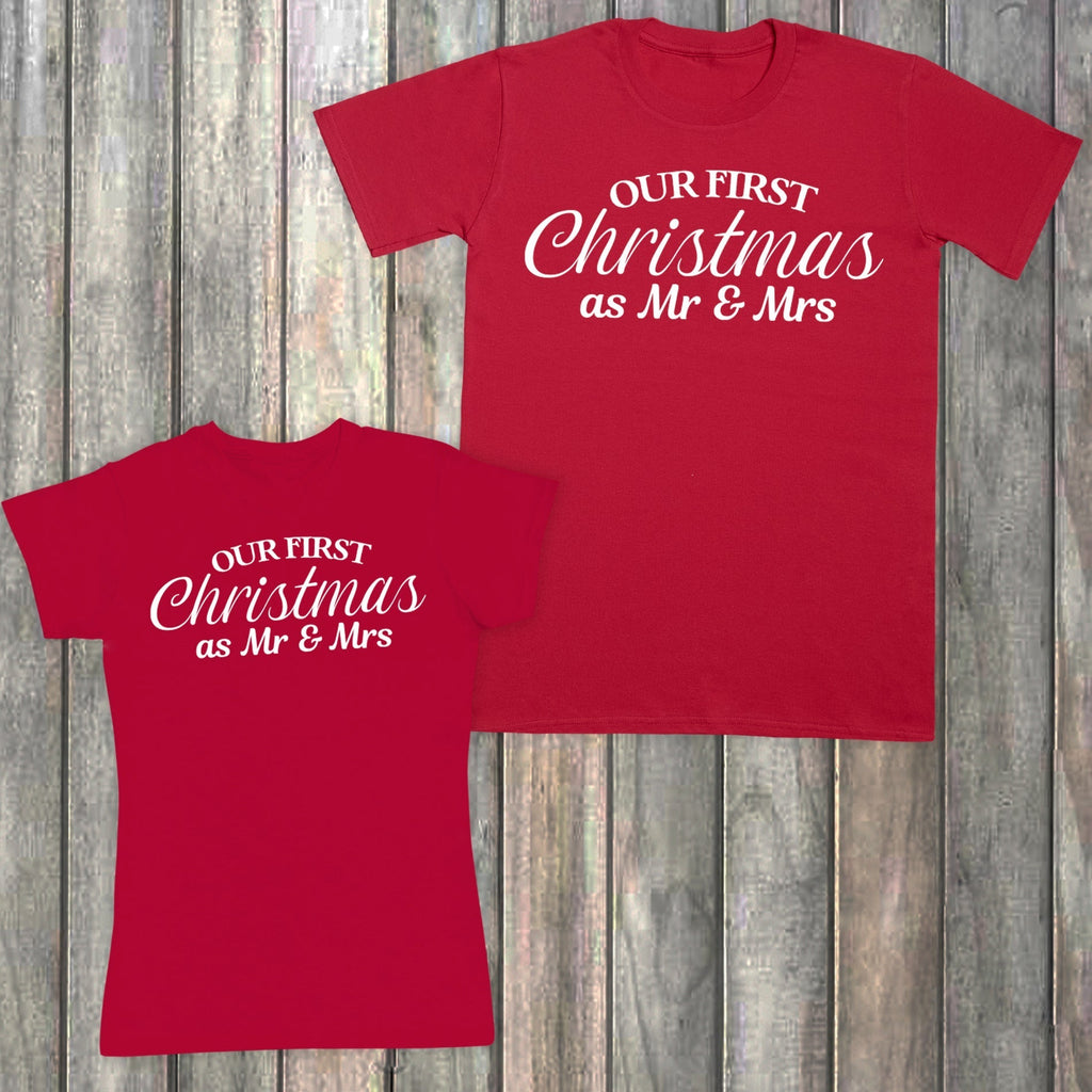 Our First Christmas As Mr & Mrs - Couple's Christmas T-Shirt Gift Set - (Sold Separately)