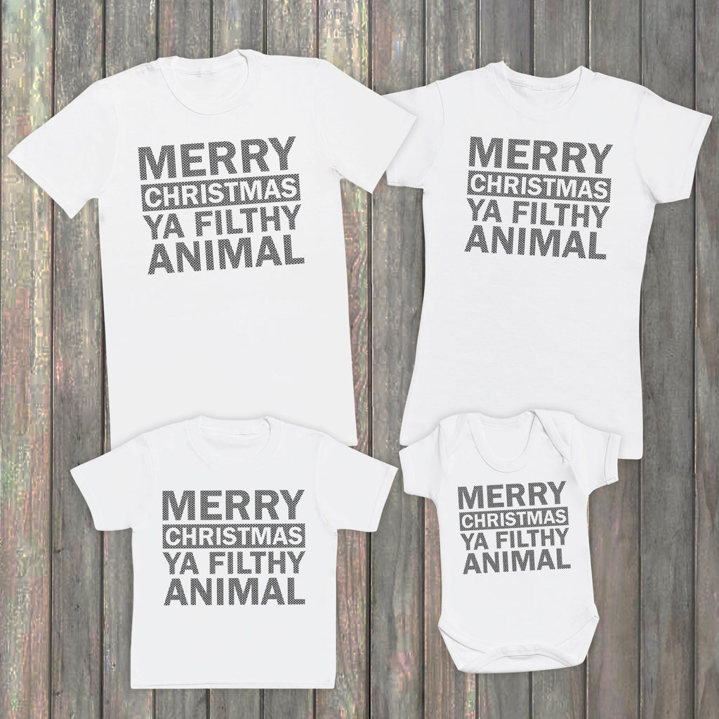 Merry Christmas Ya Filthy Animal Family Matching Christmas Tops - White T-Shirts - (Sold Separately)