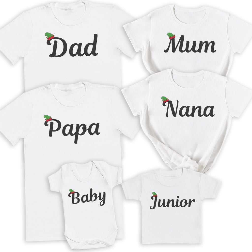 Full Family Names with Elf Hat - Family Matching Christmas Tops - Adult, Kids & Baby - (Sold Separately)