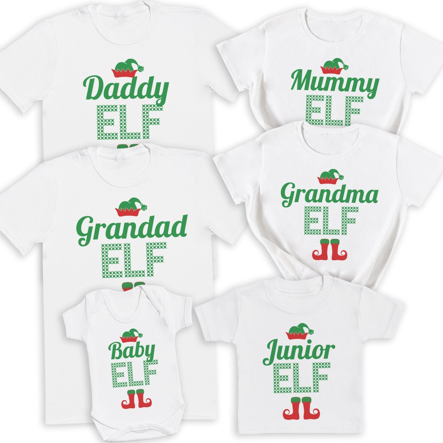 Family Elf Family Matching Christmas Tops - White T-Shirts - (Sold Separately)