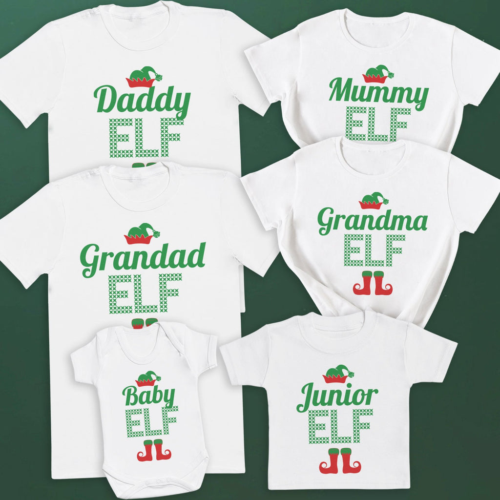 Family Elf Family Matching Christmas Tops - White T-Shirts - (Sold Separately)