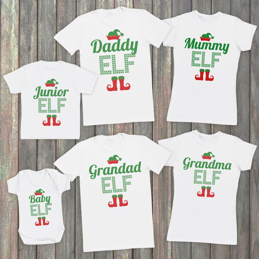 Family Elf Family Matching Christmas Tops - White T-Shirts - (Sold Separately)