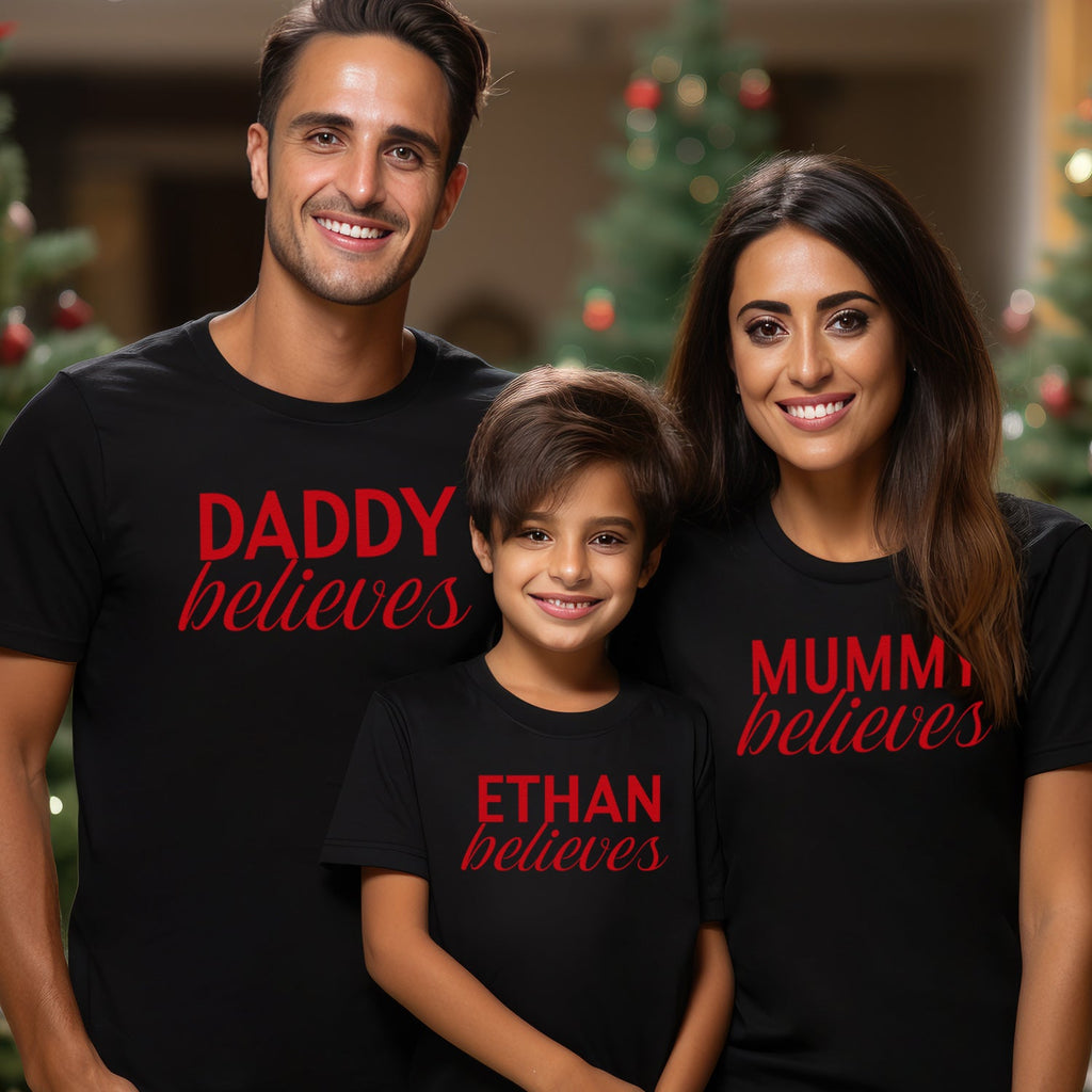 PERSONALISED Christmas Believes - Family Matching Christmas Tops - Adult, Kids & Baby - (Sold Separately)
