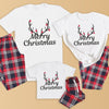 Merry Christmas Antlers - Family Matching Christmas Pyjamas - Top & Tartan PJ Bottoms - (Sold Separately)
