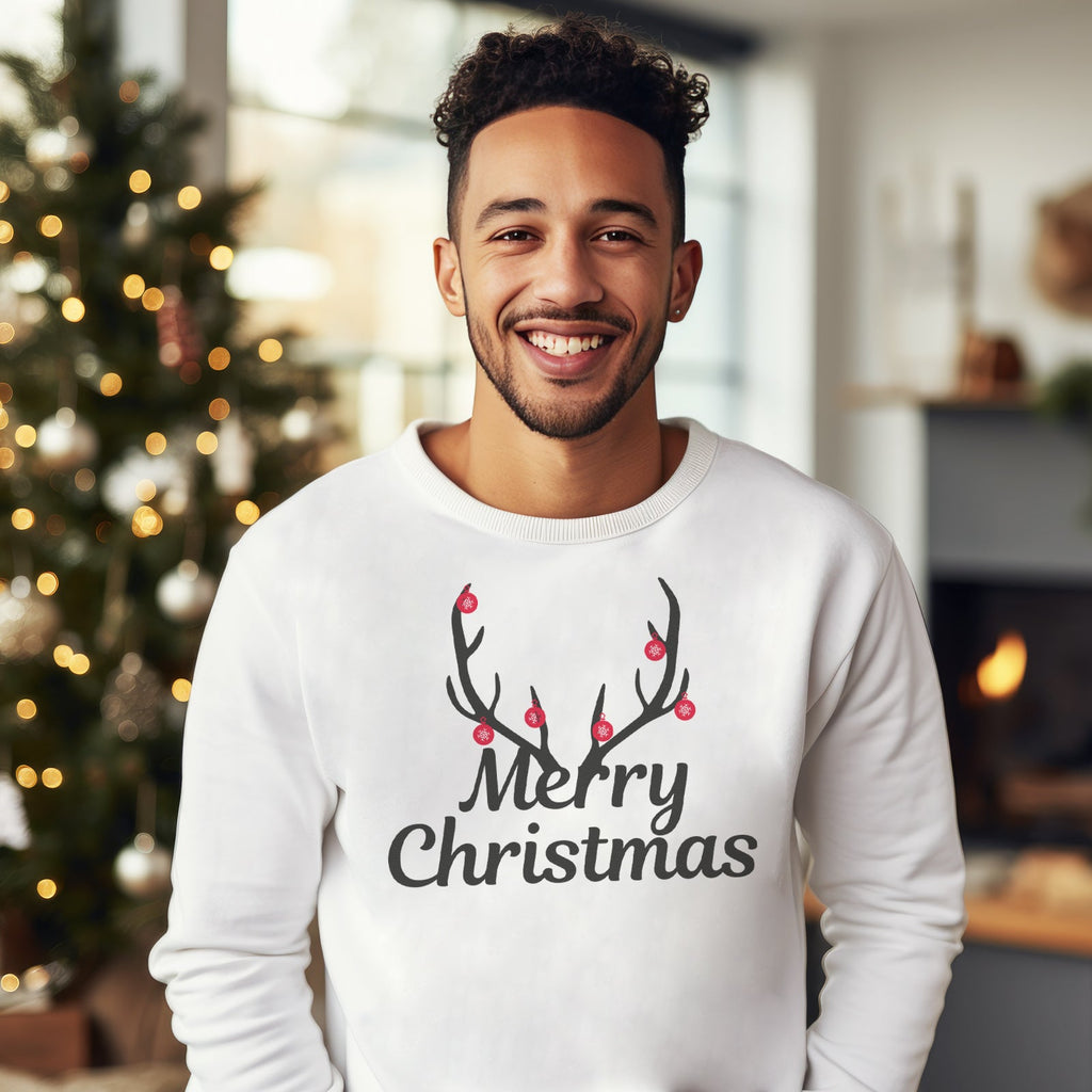 Merry Christmas Antlers Christmas Sweater - Christmas Jumper Sweatshirt - All Sizes