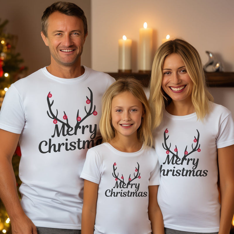Merry Christmas Antlers - Family Matching Christmas Tops - (Sold Separately)