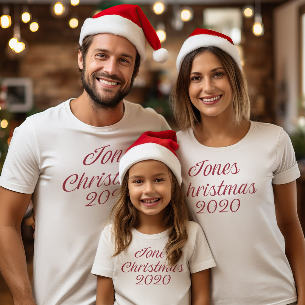 PERSONALISED Christmas Surname & Date - Family Matching Christmas Tops - Adult, Kids & Baby - (Sold Separately)