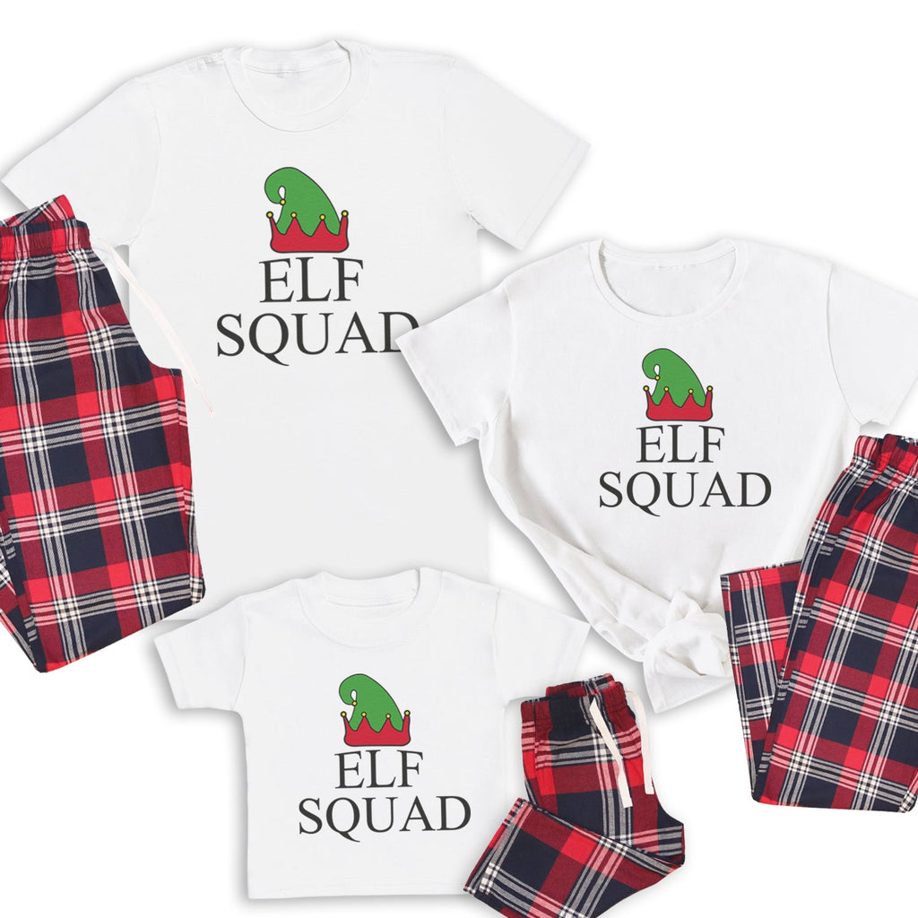 Elf Squad - Family Matching Christmas Pyjamas - Top & Tartan PJ Bottoms - (Sold Separately)