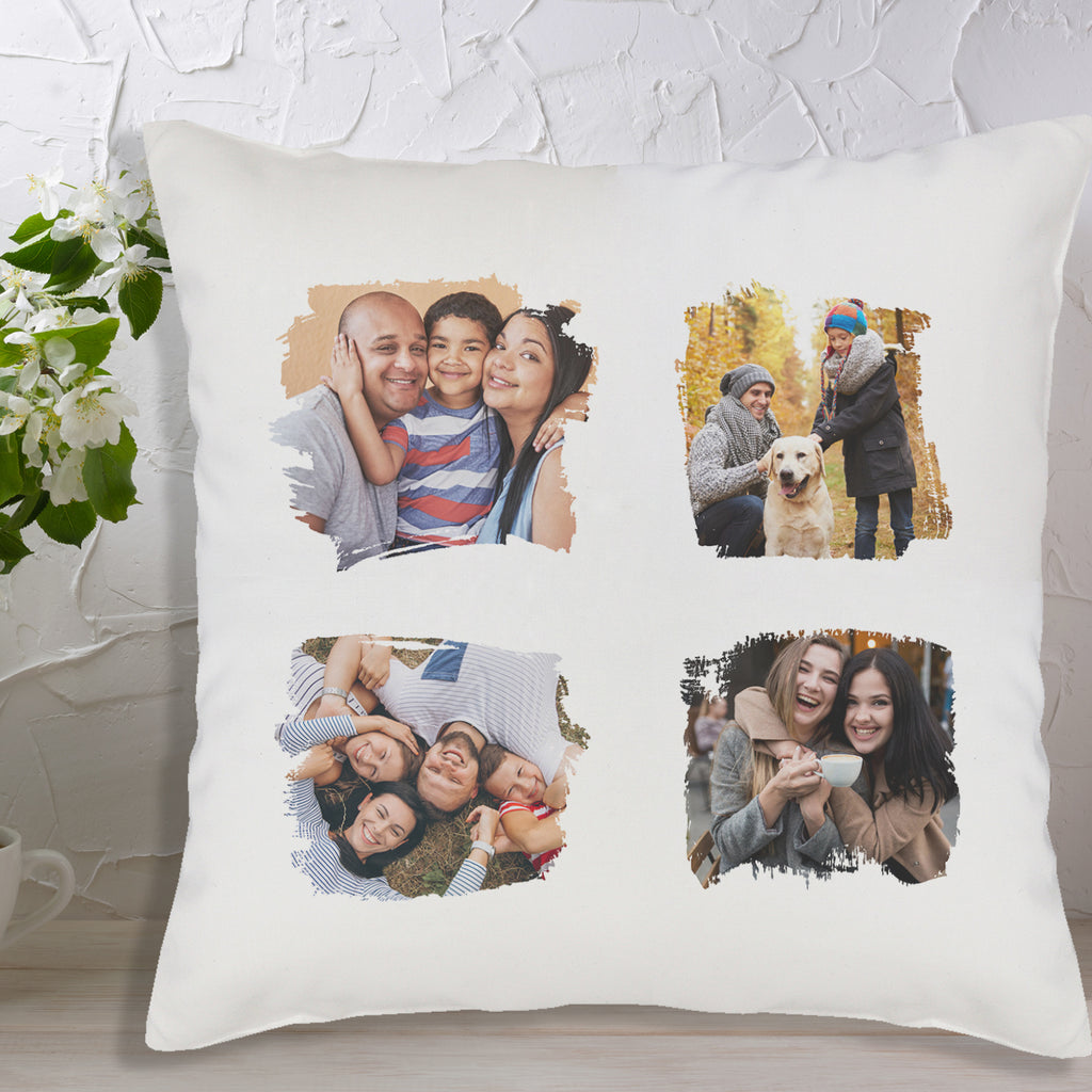 Personalised 4 Photo Squres - Printed Cushion Cover - One Size