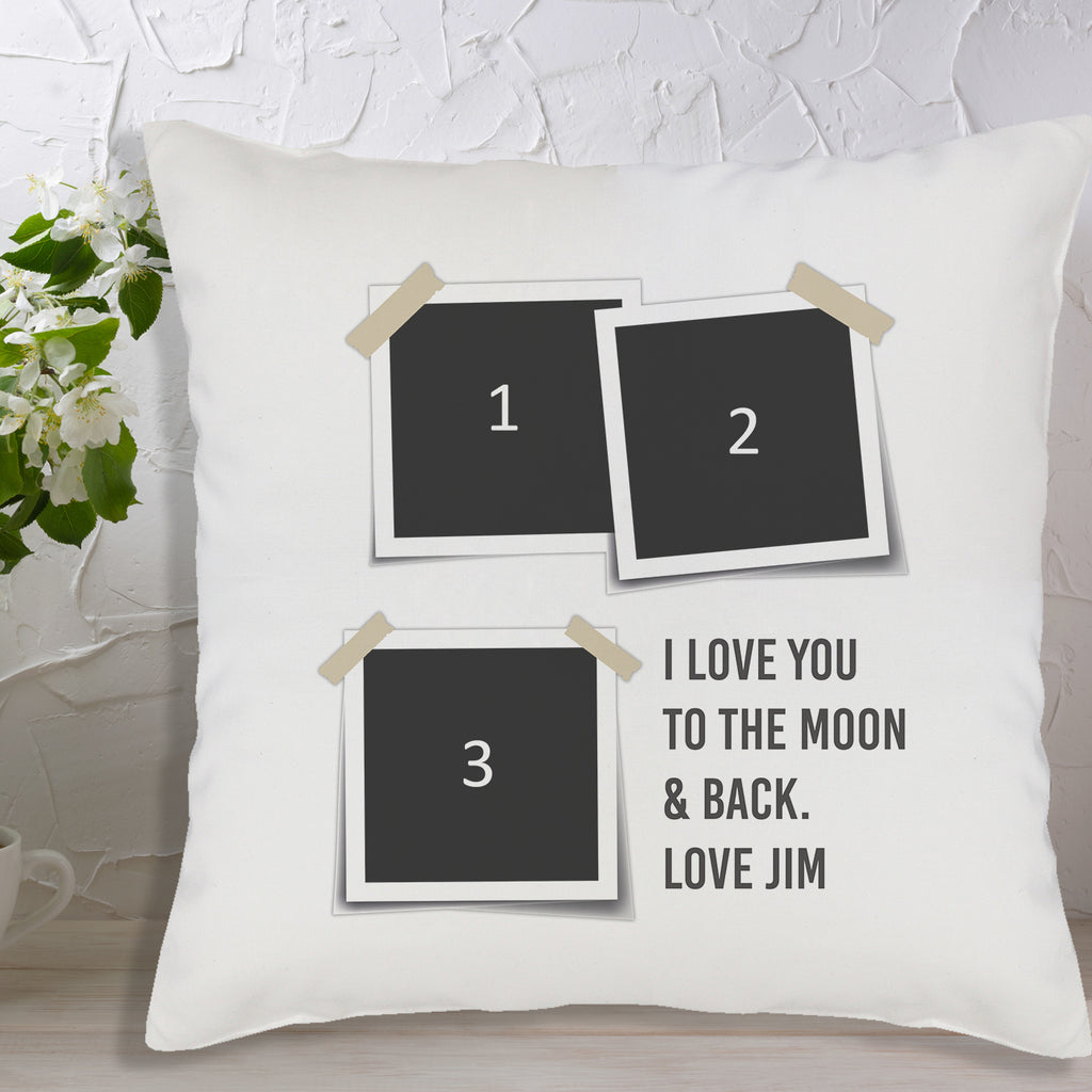 Personalised 3 Photo Polaroids & Text - Printed Cushion Cover - One Size