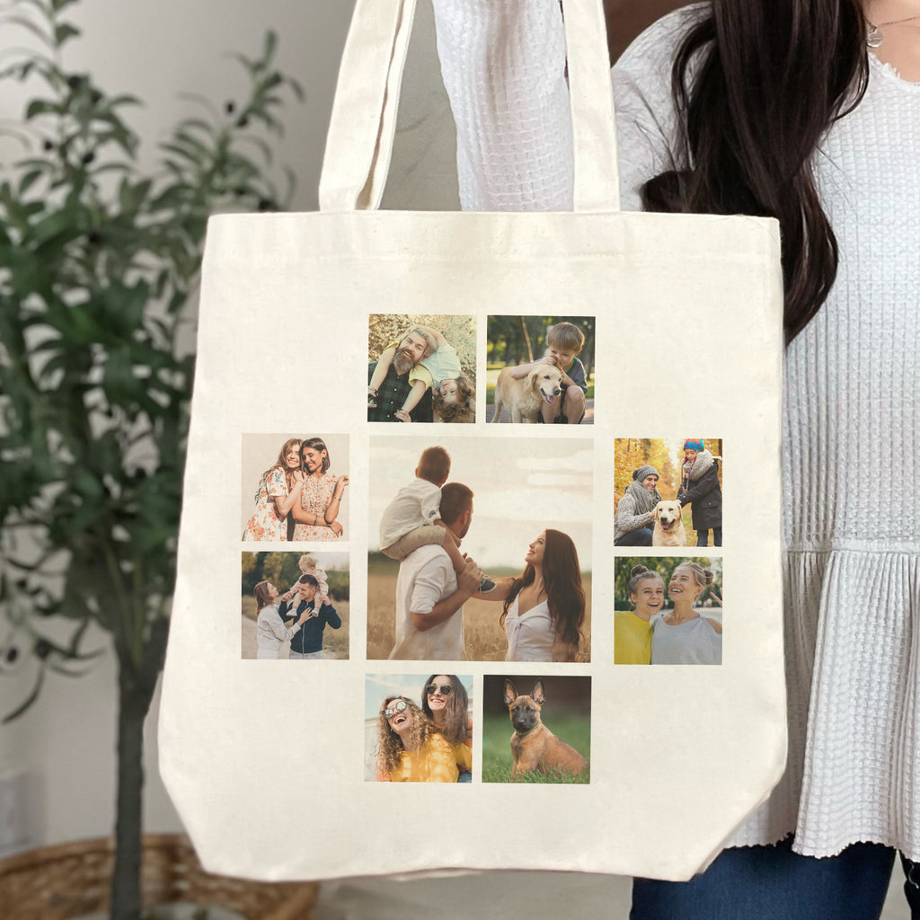 Personalised 9 Photo Collage Upload - Canvas Tote Bag